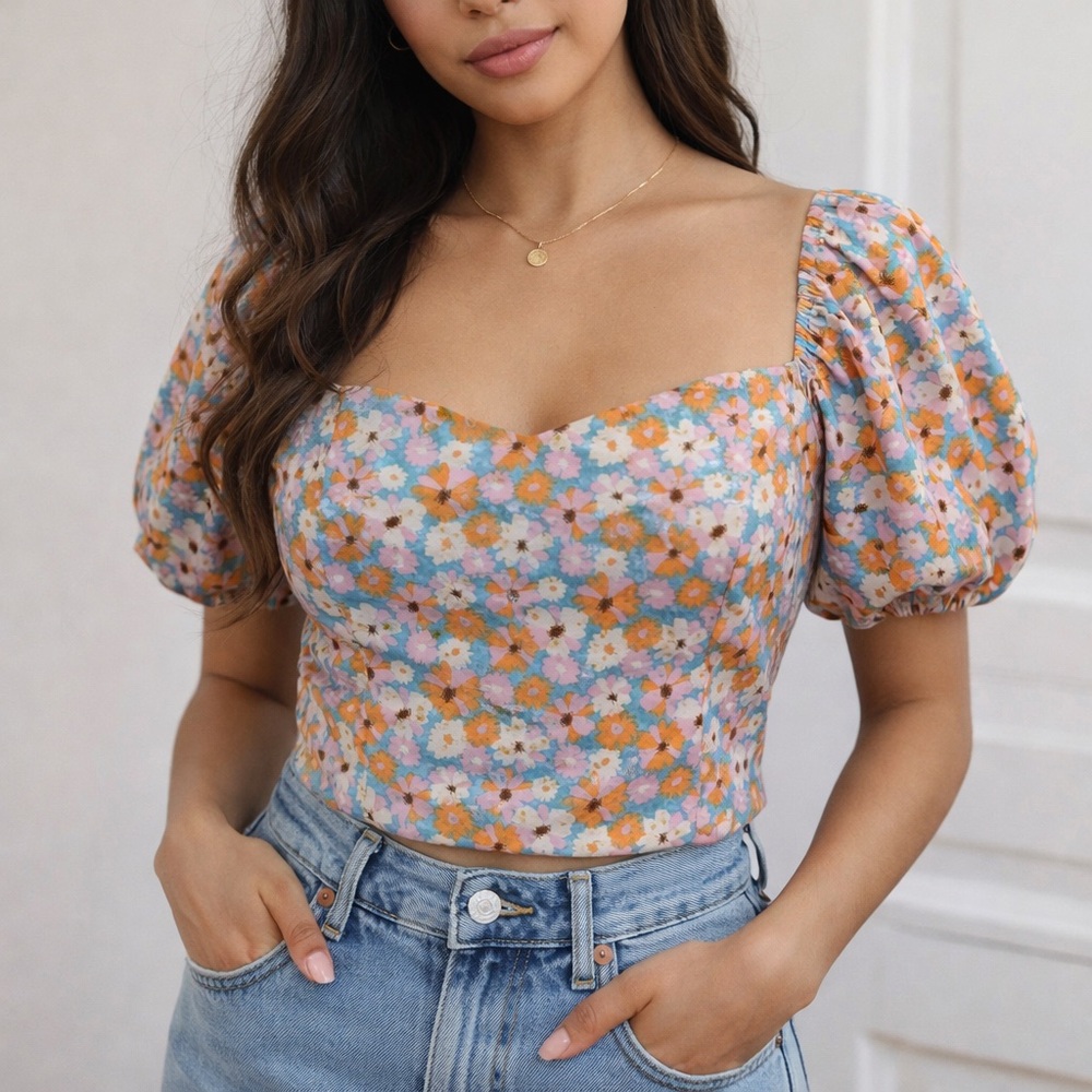 New! Altar'd State Crop Top‎ Floral Tie-Back Size Medium NWT
